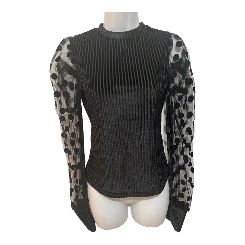 Shein Solid Swiss Dot Bishop Sleeve Blouse Size Small